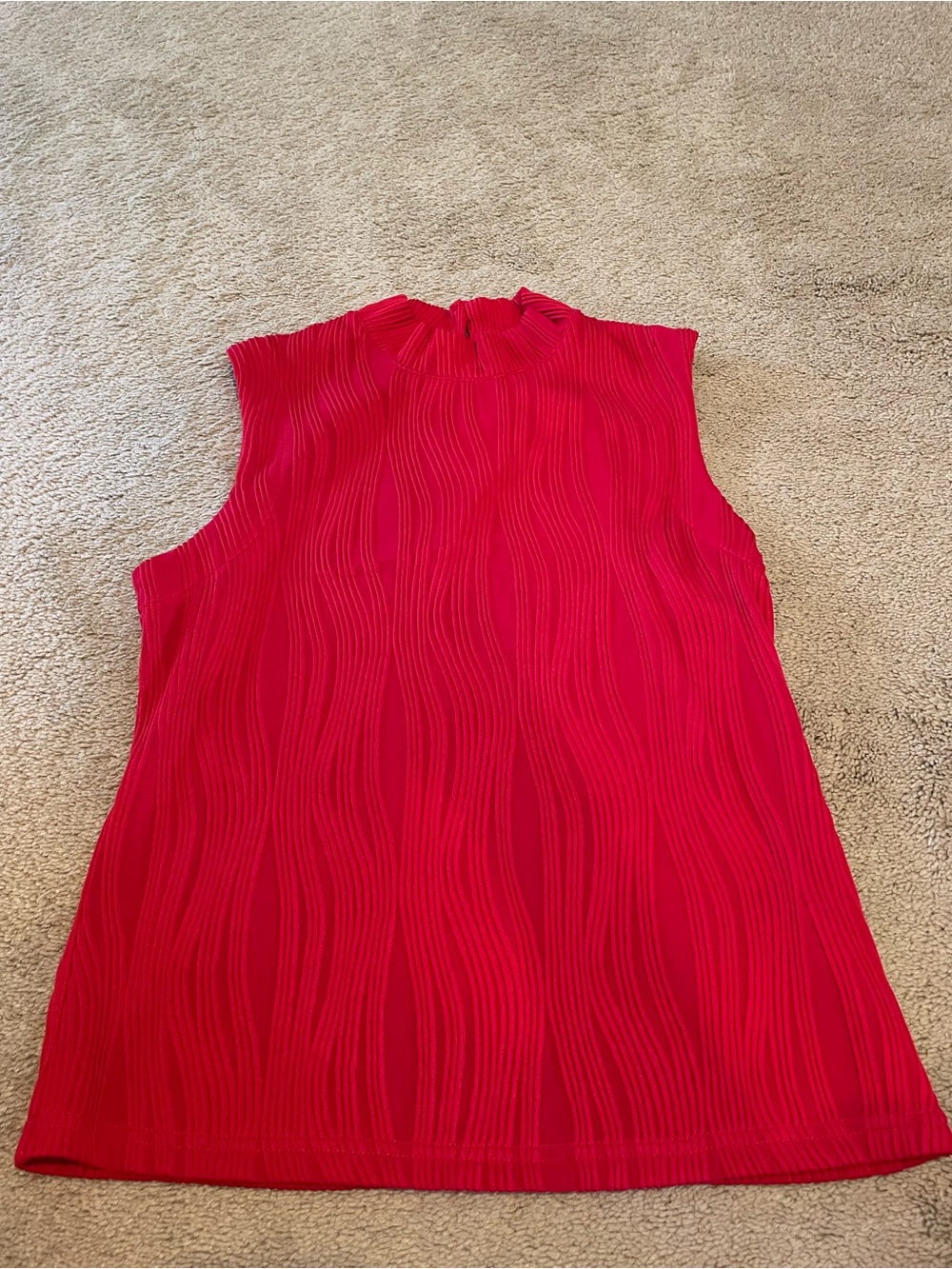 Allegra K Sleeveless Wavy Rib Mock Neck Top in Red
